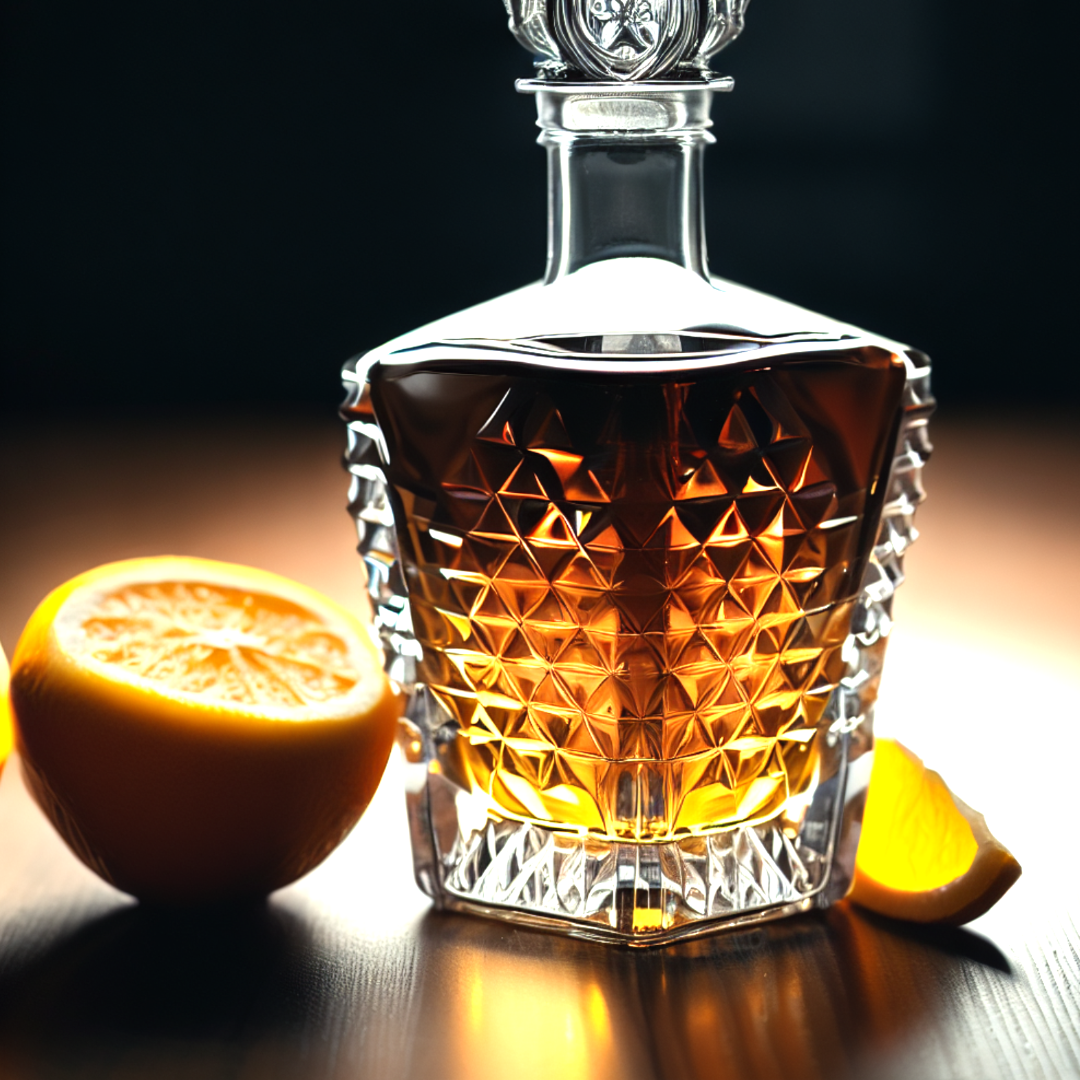 Luxury bottle of Brandy with some natural orange for mix